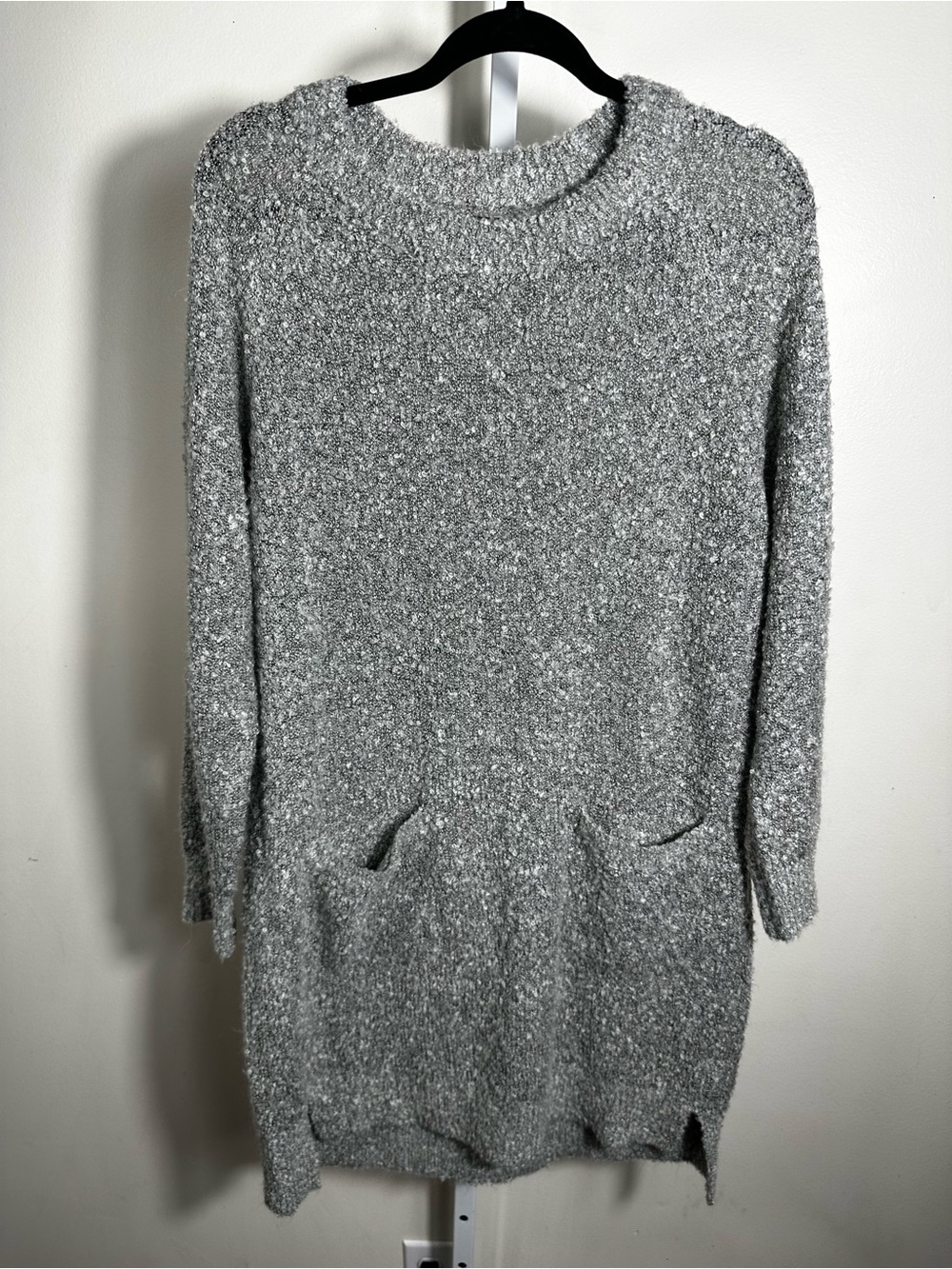 H60. Mud Pie Gray Textured Crewneck Sweater Dress with Pockets Medium